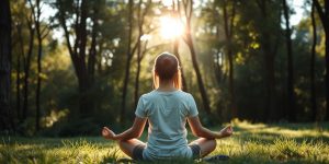 Person meditating in nature