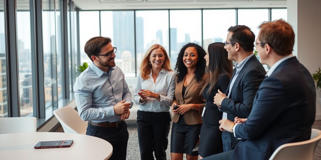 Professionals discussing in a modern office